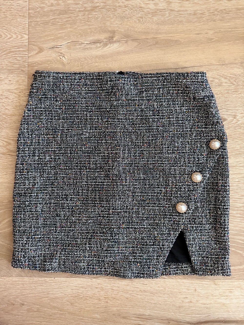 Lovers+Friends Tweed Mini Skirt with Pearl Buttons - Gray